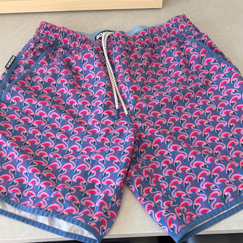 Bonobos Boys Blue & Pink Flamingo Swim Trunks